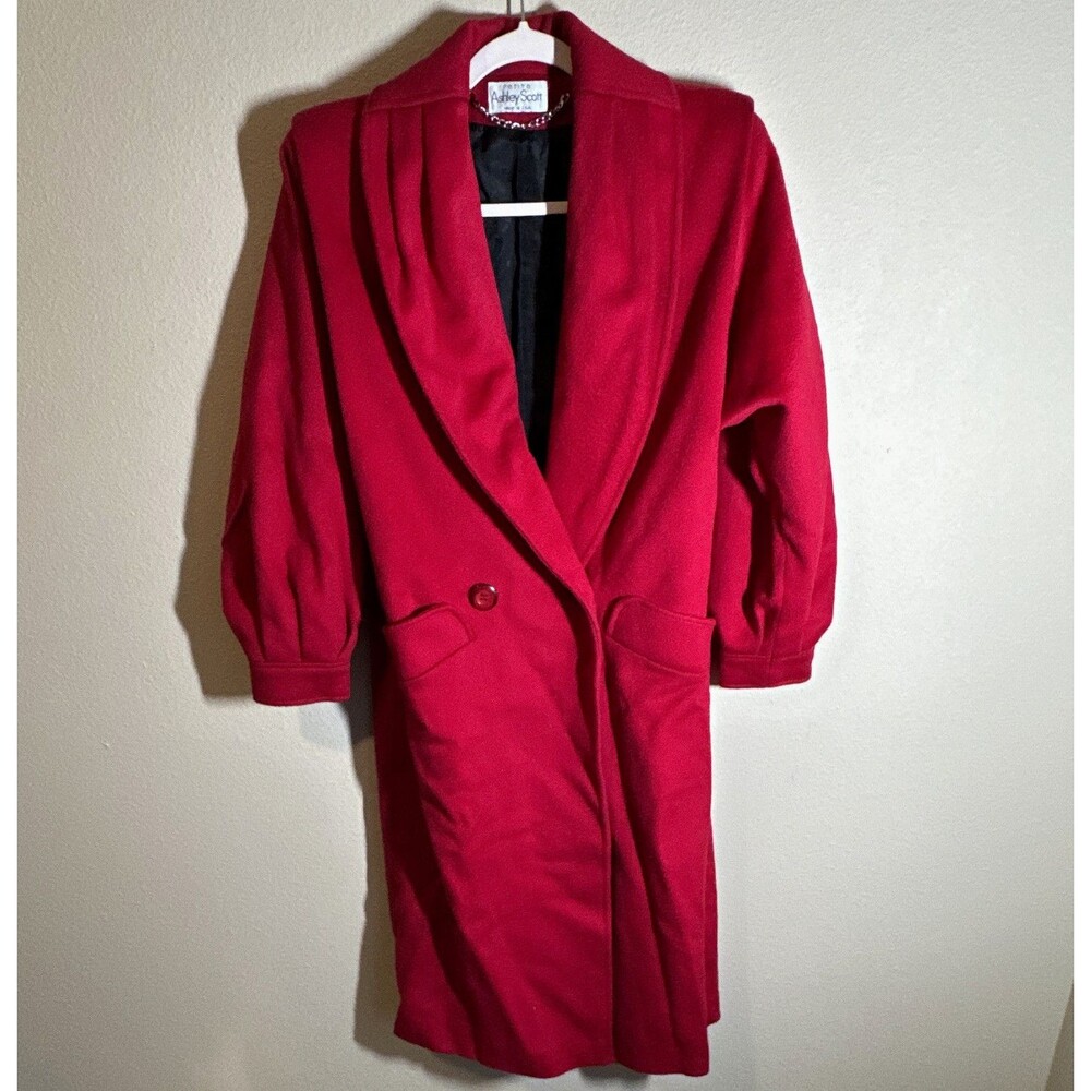 Ashley Scott Women’s Petite Red Long 100% Wool Overcoat Button Front Lined